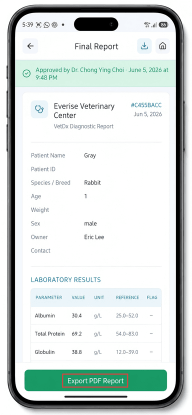 Generate Report app screen